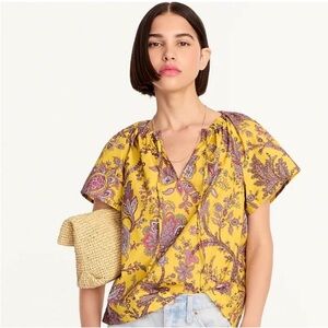 J Crew Collection tie-neck cotton poplin top in Ratti golden paisley size XS
